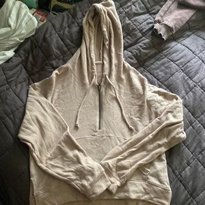 Cream Cropped Sweatshirt with Quater Zip